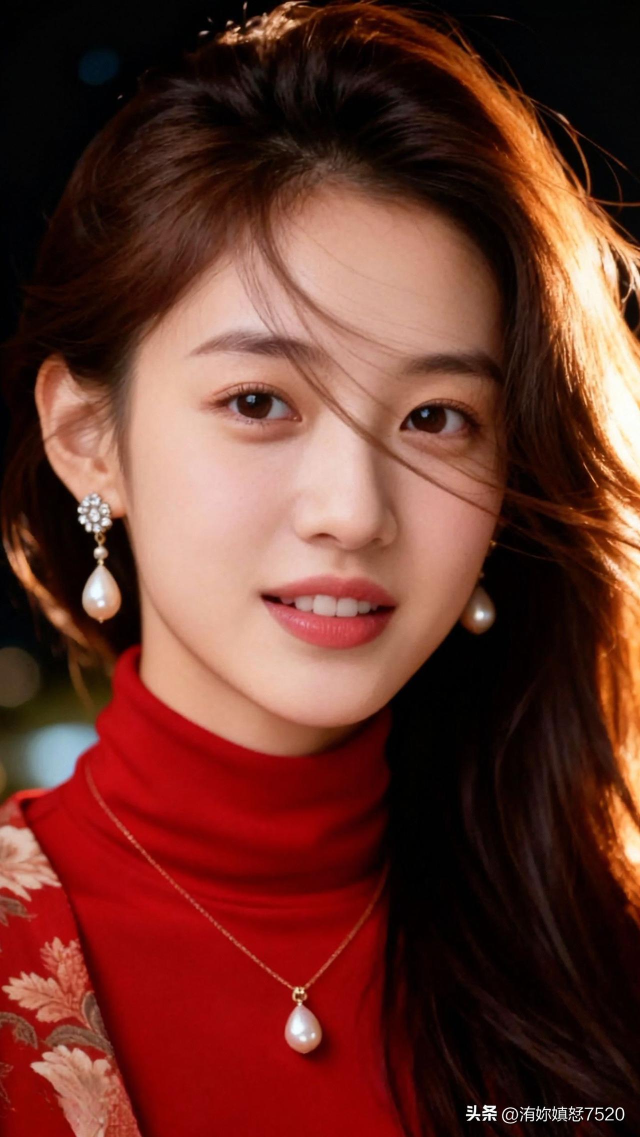 ✨ 暖焰为底，珍珠坠成银河的碎屑，红缎裹住炽烈的诗，她的存在就是时光里发光的梦。