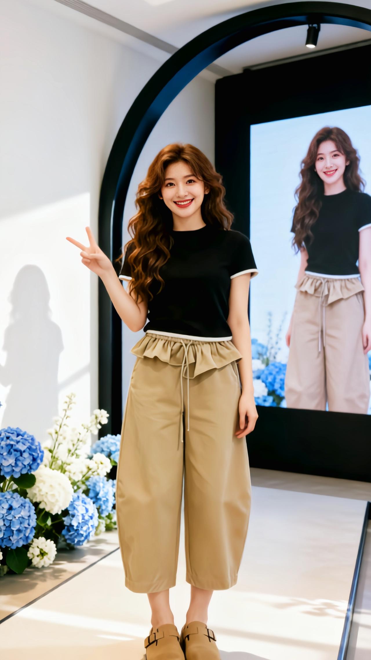 线上走秀 女人味 感染力穿搭 直筒显瘦秀场同款长裤 小个子女生