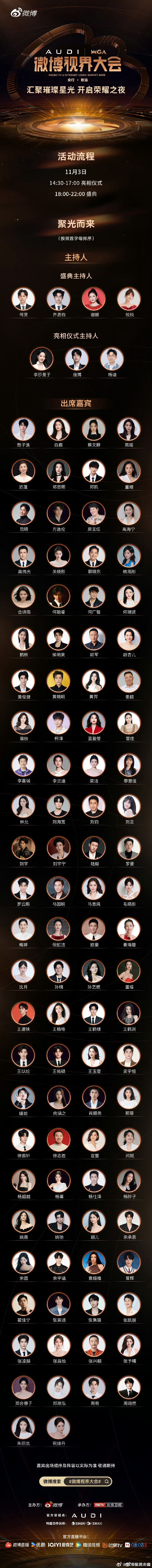 微博视界大会全阵容今日微博视界大会全阵容和节目流程！大家期待哪个啊？ ​​​
