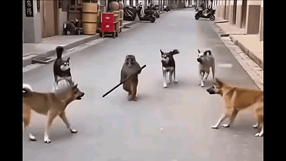 这阵仗，难不成是孙猴子大战哮天犬重现江湖？[笑]
 
瞧那架势，手中的“金箍棒”