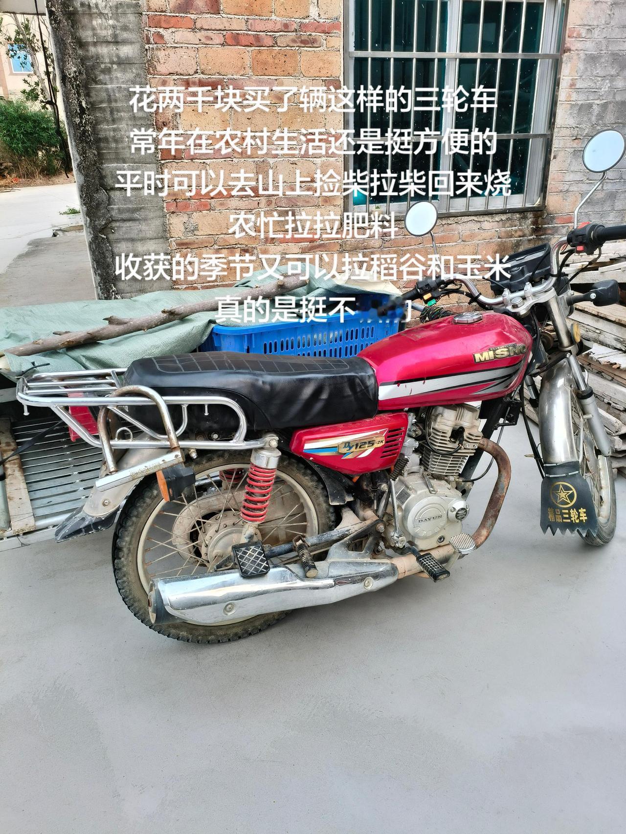 花两千块买了辆这样的三轮车
常年在农村生活还是挺方便的
平时可以去山上捡柴拉柴回