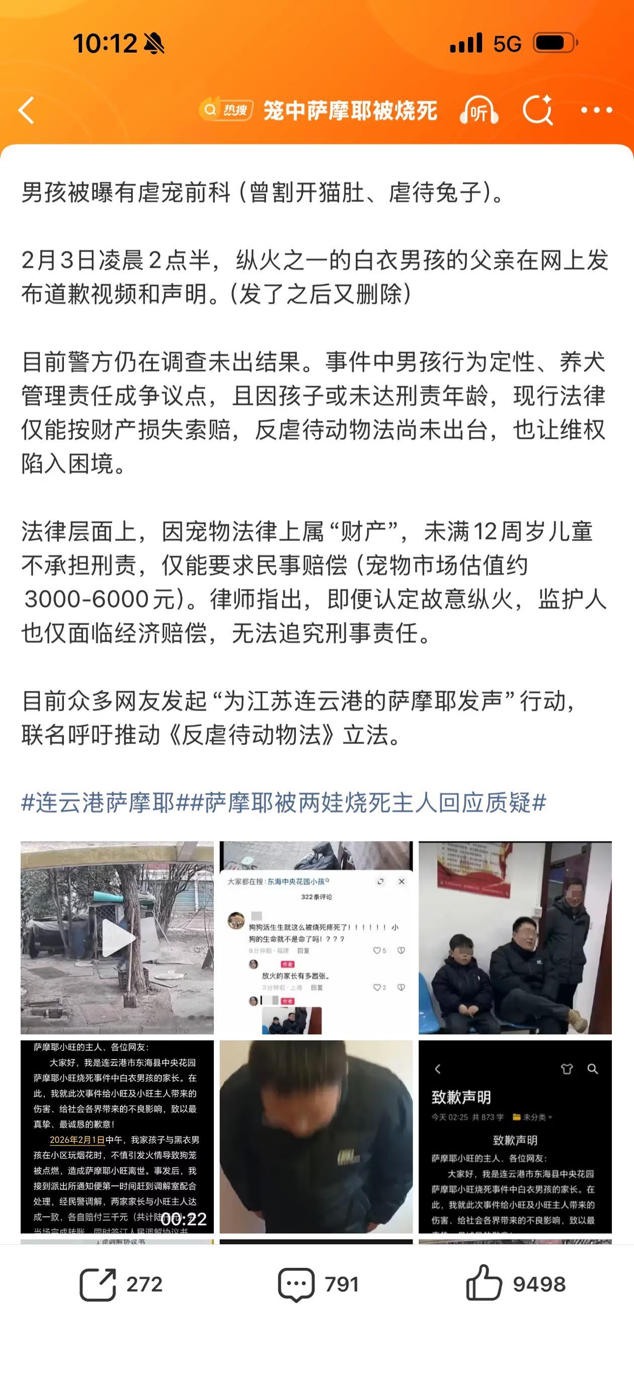 意外烧死萨摩耶两男孩已被批评教育热点解读 为什么黑衣男孩的监护人不出面道歉呢？ 
