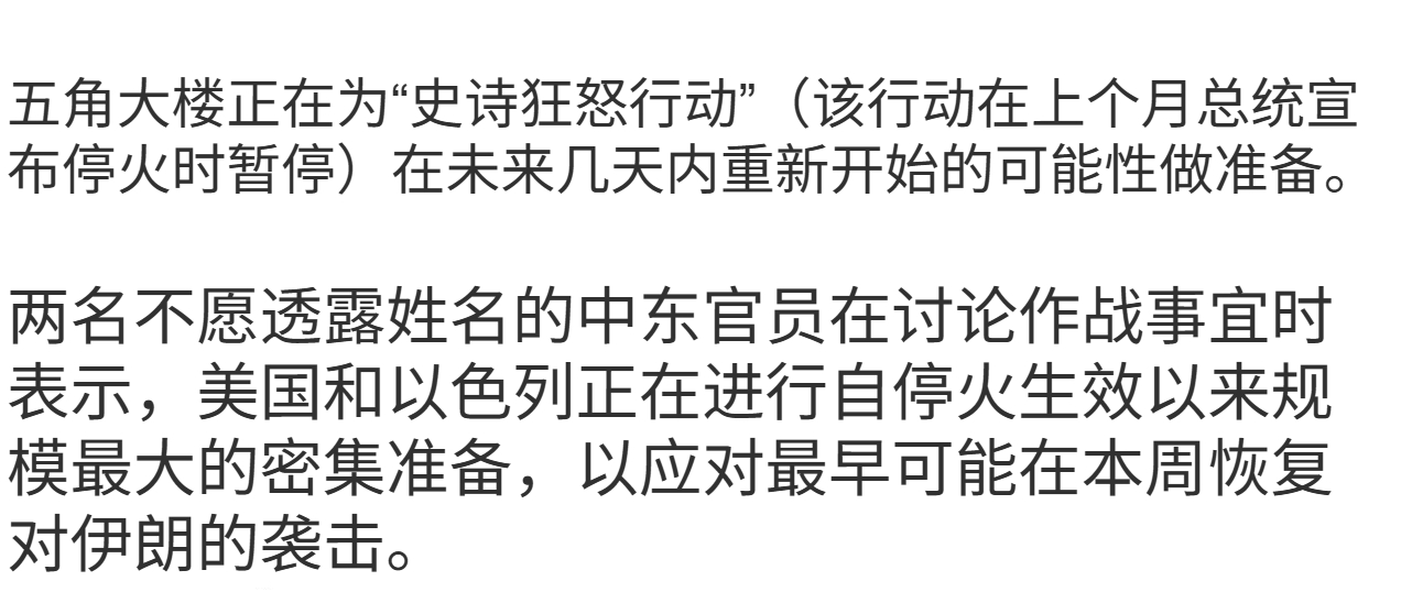 🔻《纽约时报》：据中东官员透露，以色列和美国正在紧锣密鼓地准备，最早可能在本周
