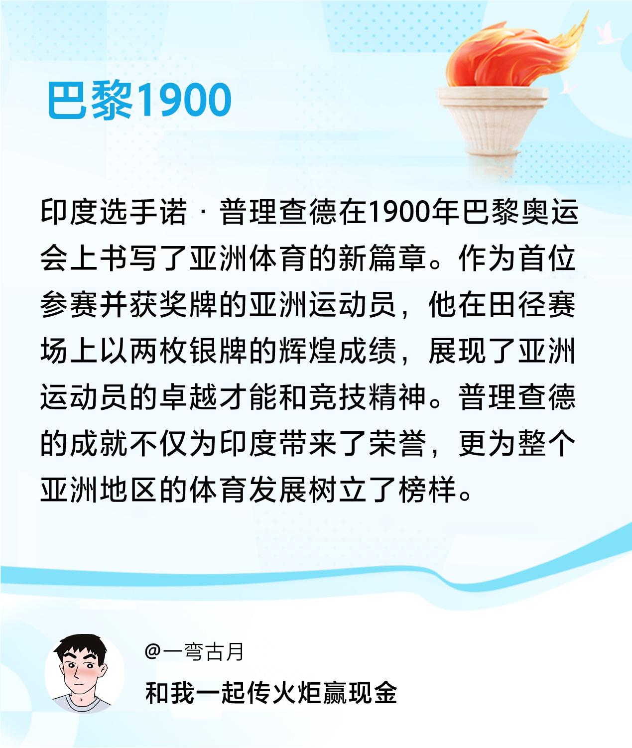 传递火炬故事接力赢现金>我已解锁巴黎1900的第1个火炬故事，接力传递体育精神