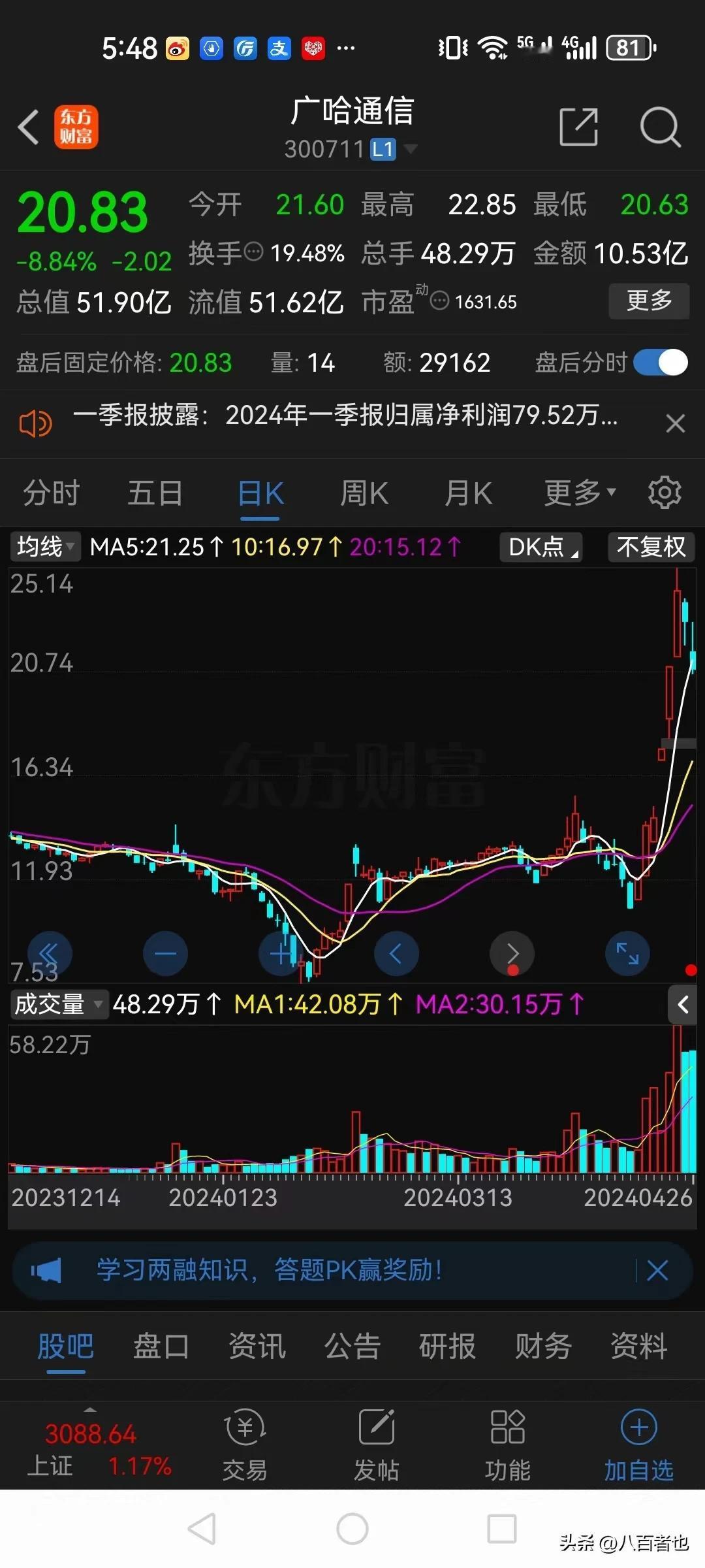 股市炒股的逻辑，散户永远看不懂！

广哈通信最近连续大涨，走出大牛股的形态，短短