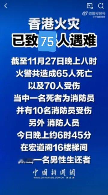 香港火灾已有75人遇难为香港去世的同胞默哀！你们一起来。🇨🇳 