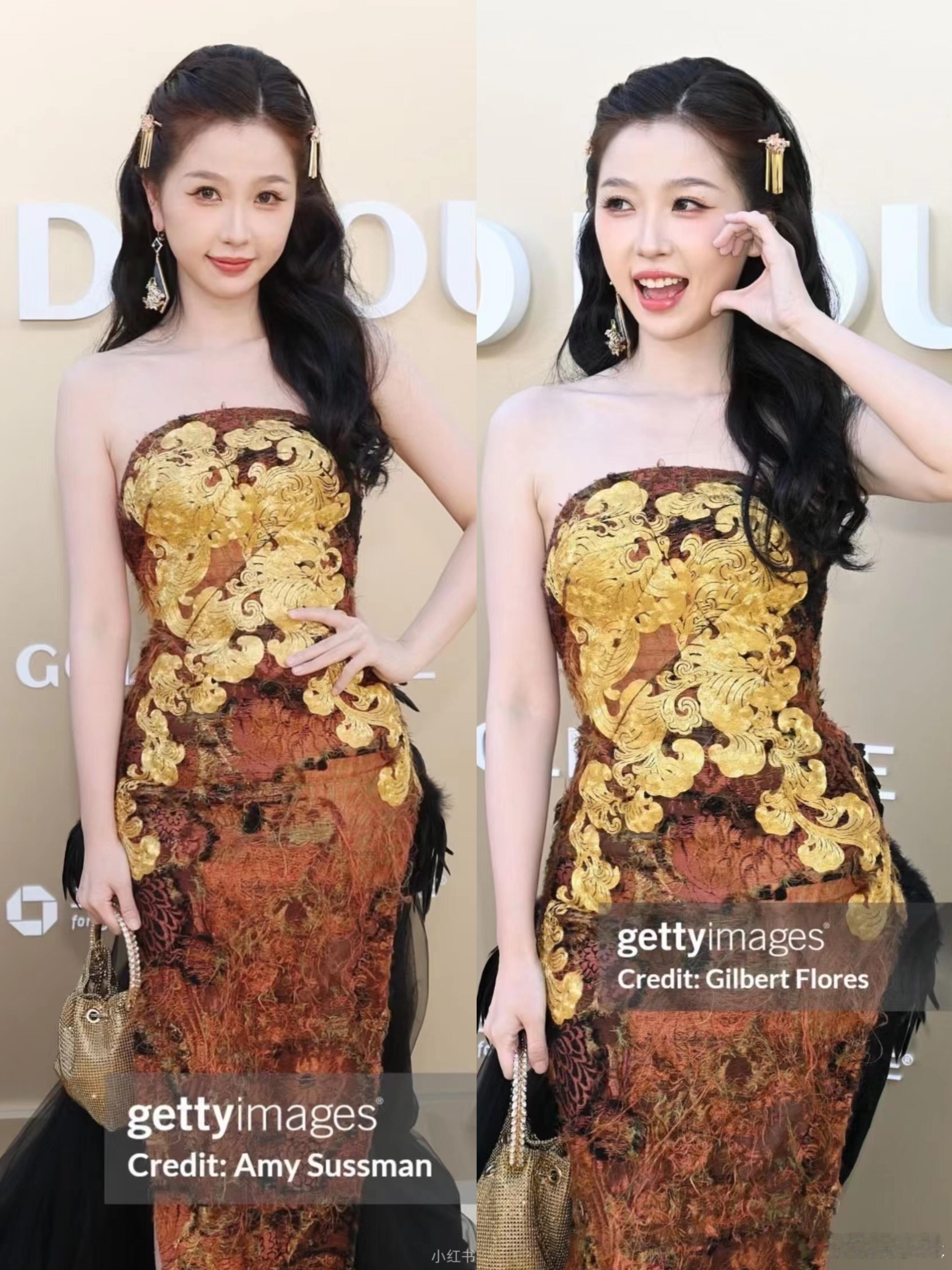 虞书欣在洛杉矶 Gold Gala 红毯穿的礼服来自中国设计师品牌 LAUREN