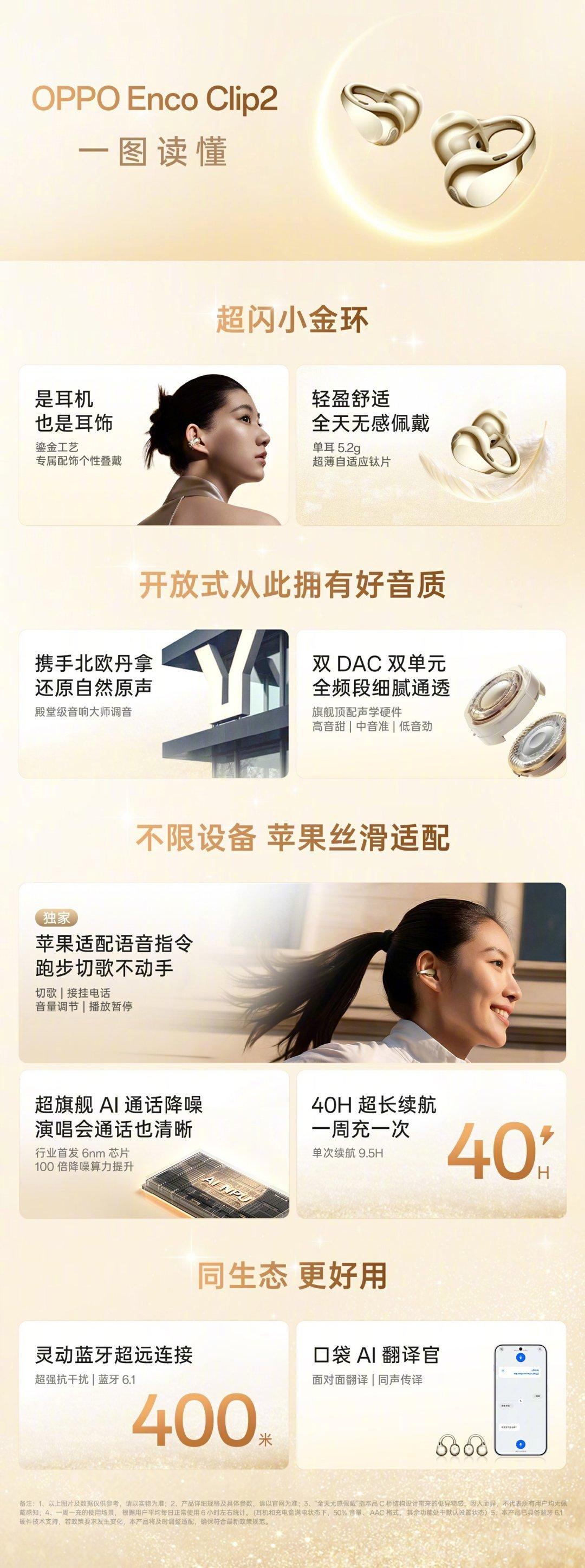【OPPO Enco Clip2 耳夹耳机规格公布：苹果适配语音指令，40 小时