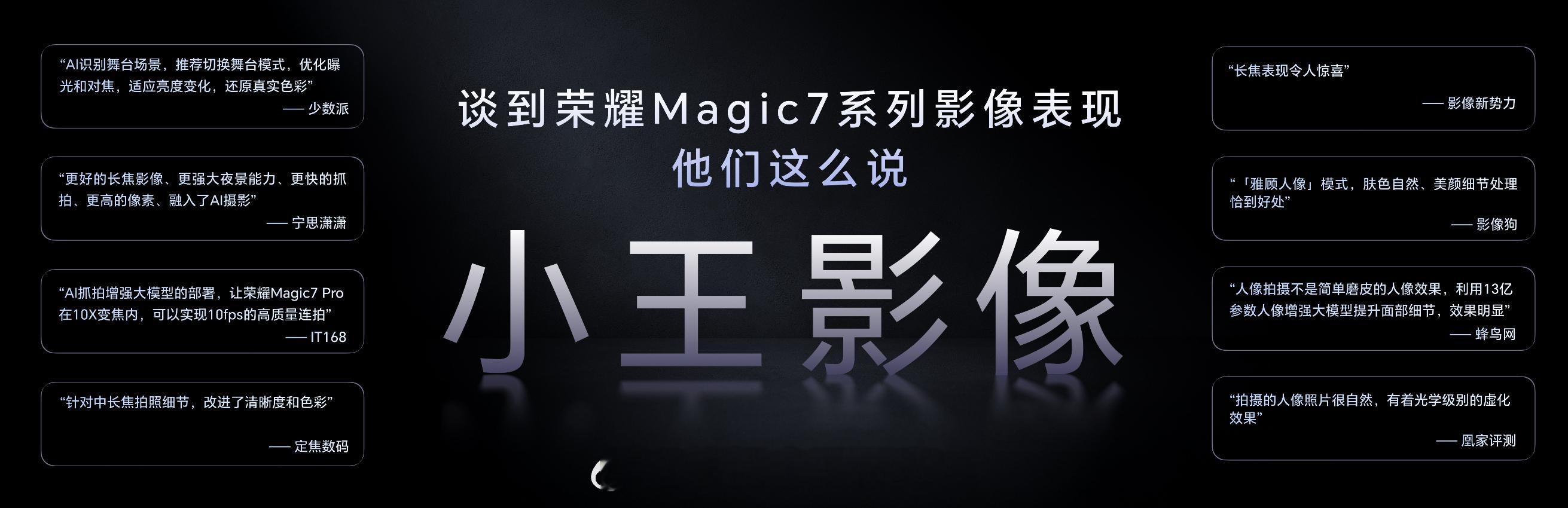 荣耀影像技术发布会 荣耀 Magic7 系列，获“小王影像”盛赞。其以端云协同 