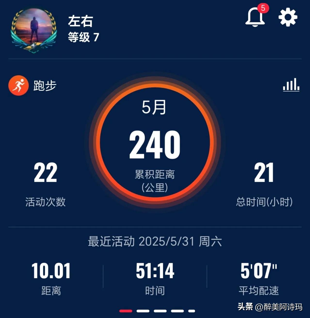 跑步五月小结

五月最后一天，又到了总结的时候，这个月总的来说比较充实，出勤22