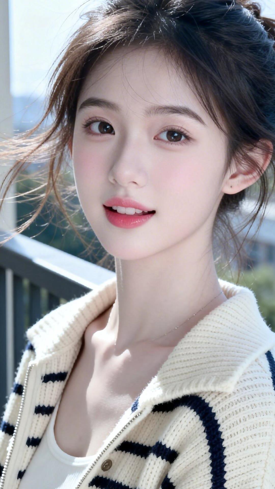 温柔甜美的少女，阳光下的微笑