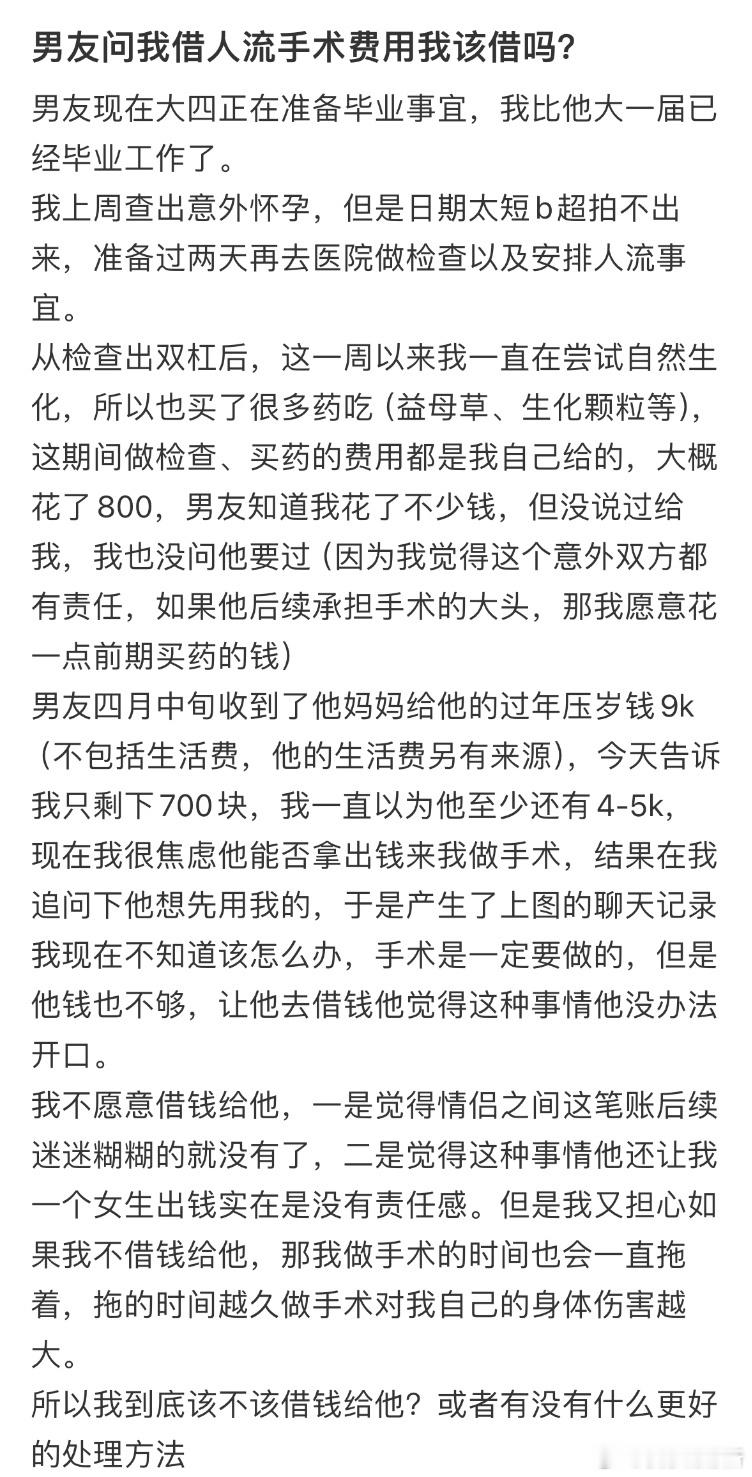 男友问我借人流手术费用我该借吗❓ ​​​