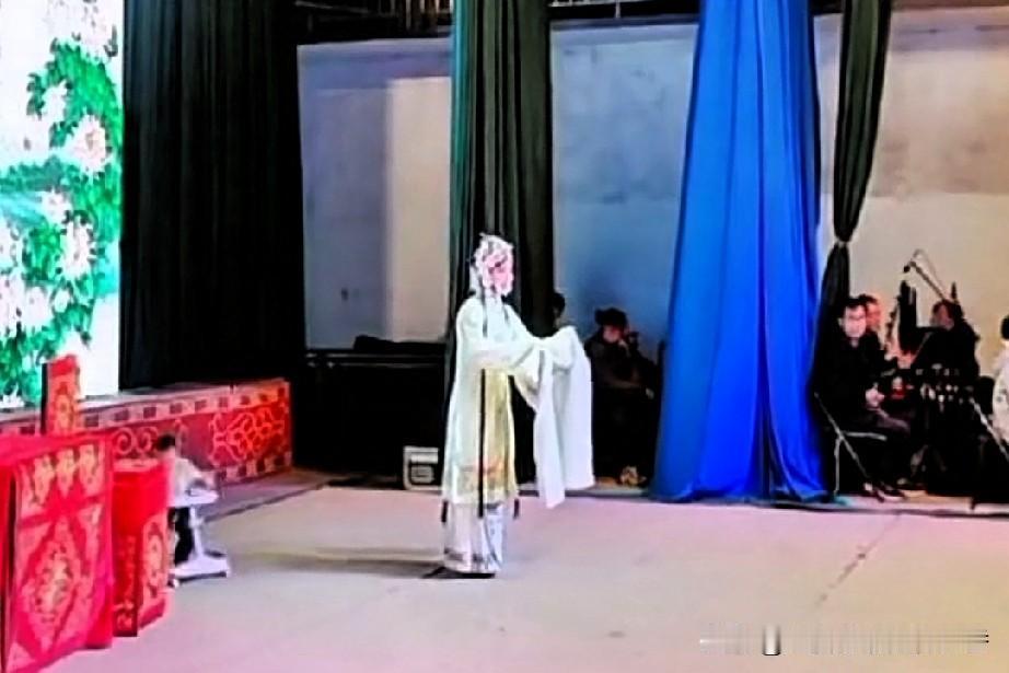 这是戏剧舞台上发生的一个插曲，妈妈正在台上声情并茂的唱戏，后台照看孩子的同事一个