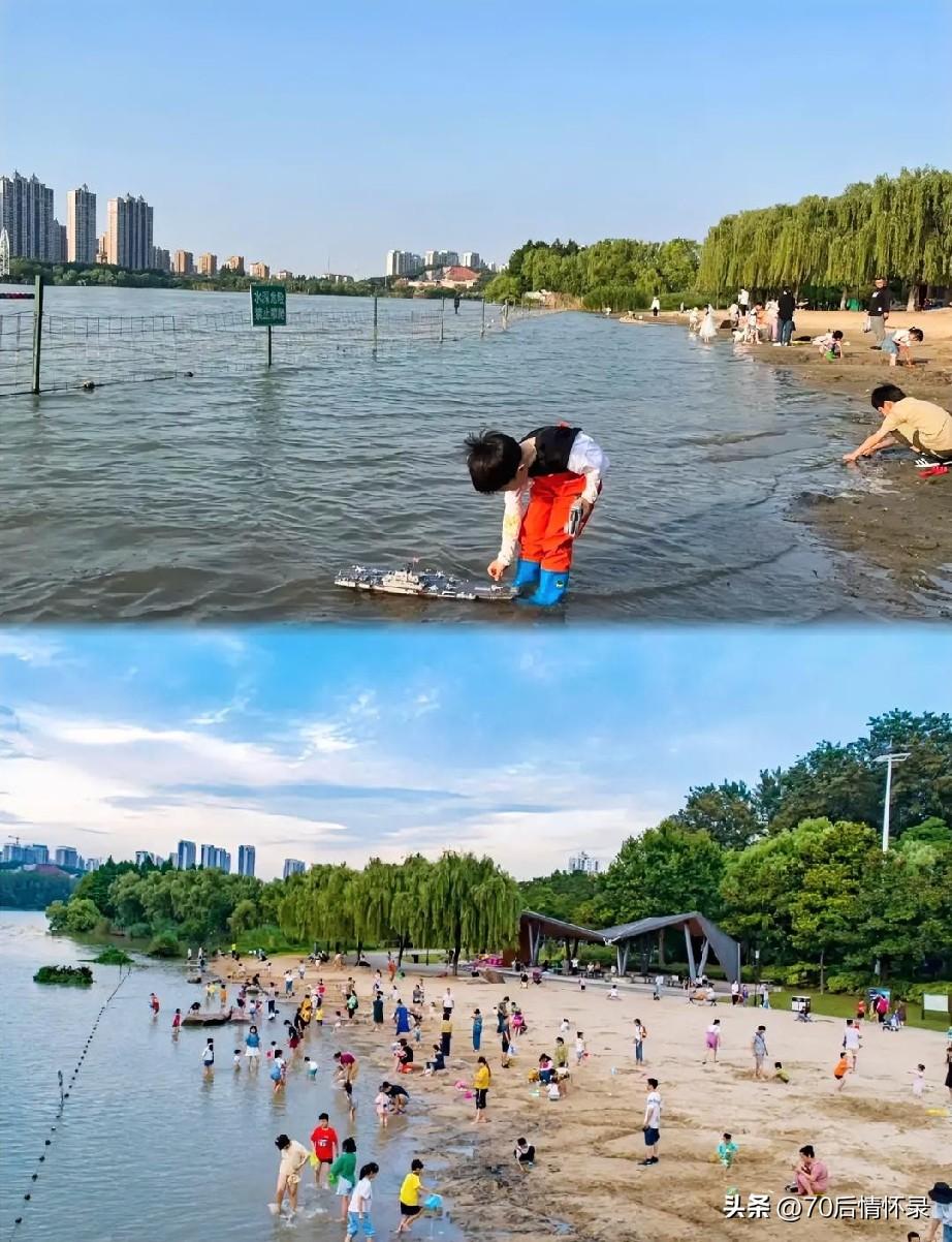 湖畔沙平夏日柔，荷风阵阵拂汀洲。
闲观稚子追沙戏，一晌清欢忘暑流。
 
暑日悠长