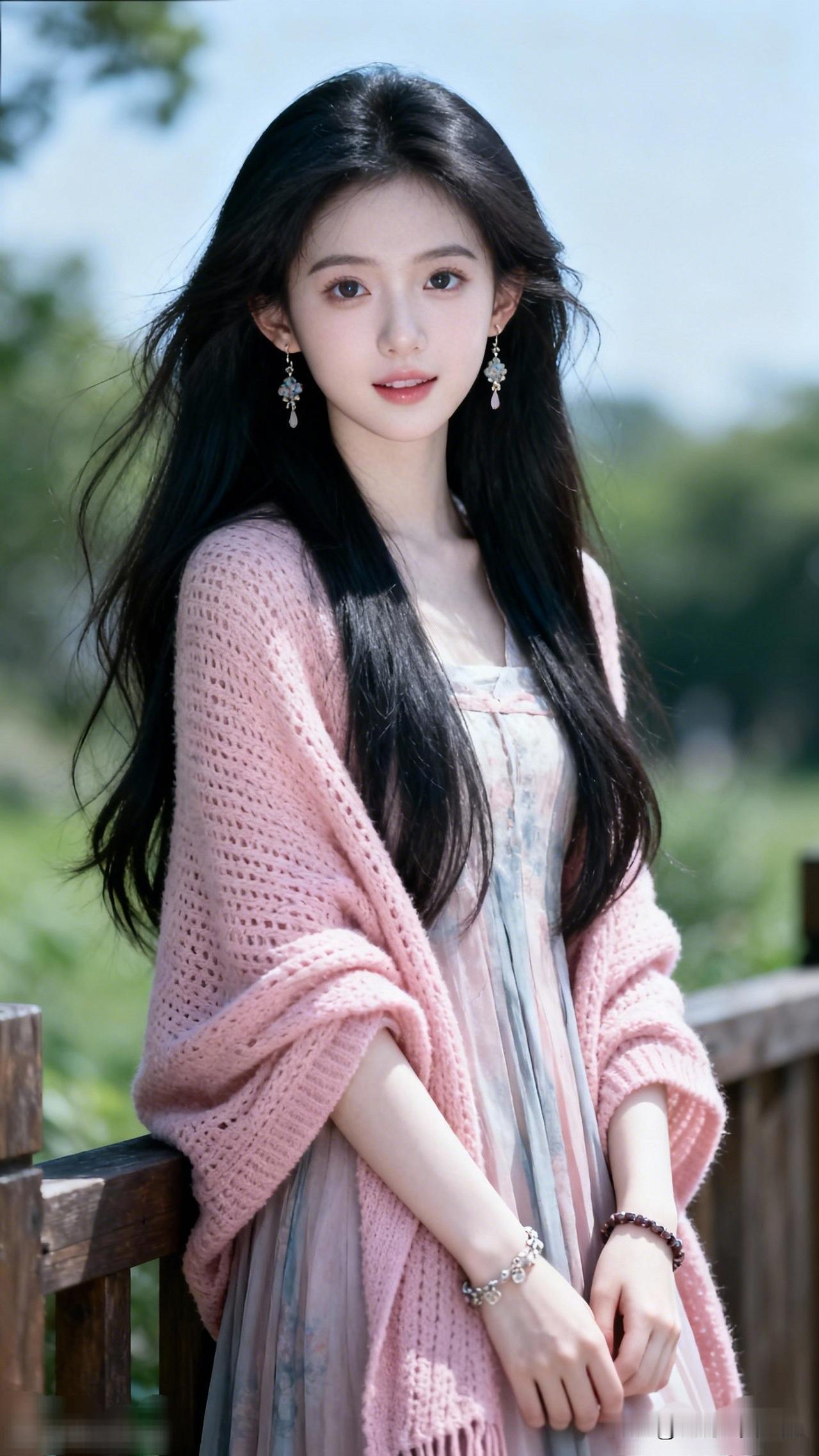 温柔少女，粉色针织衫，清新自然，美如画卷。见过哪些令人心动的街拍照片?