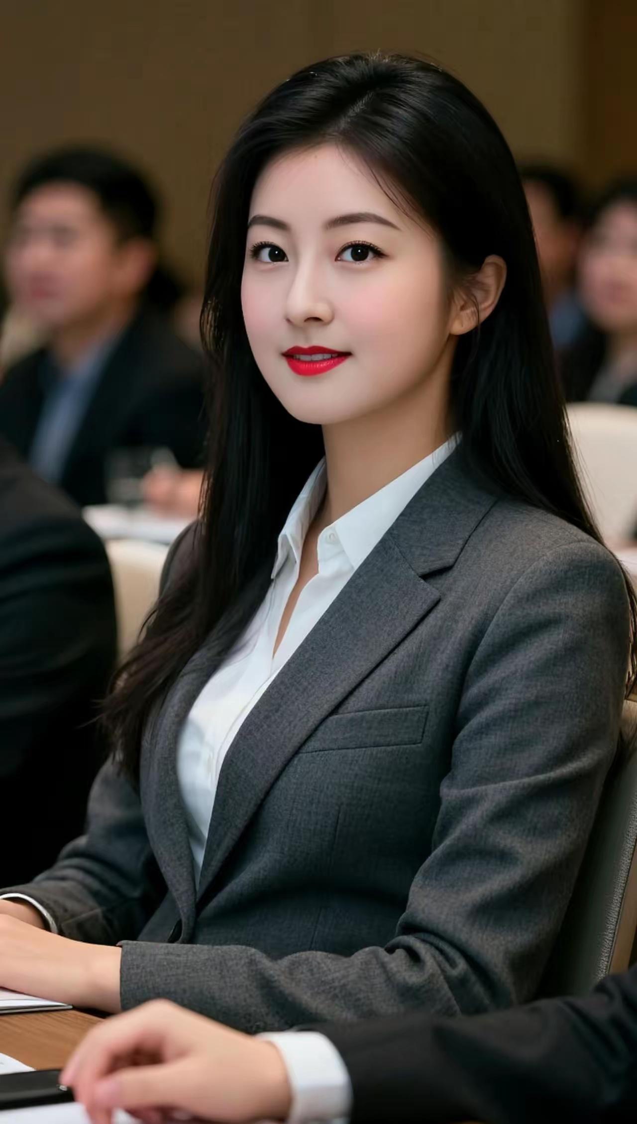 职场精英风范，自信满满，红唇白衬衫，气场全开！