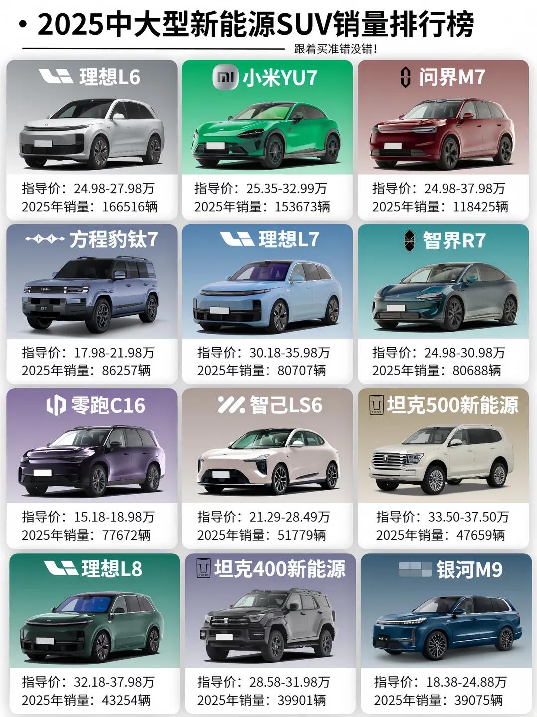 2025中大型新能源SUV销量榜｜闭眼入不踩坑，家用党直接抄作业🔥
2025年