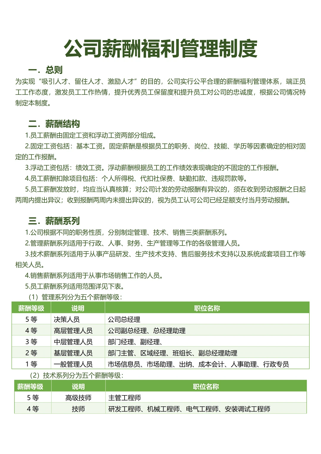 公司薪酬福利管理制度
