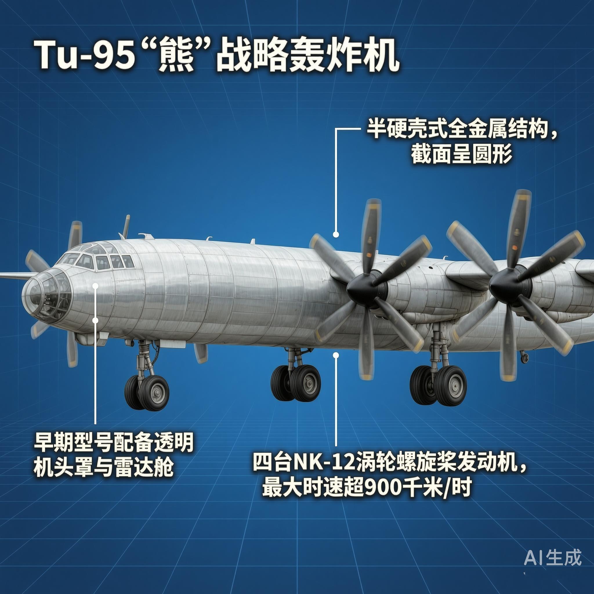 军事ai新视野 俄罗斯Tu-95“熊”轰炸机Tu-95是图波列夫设计局研制的长程