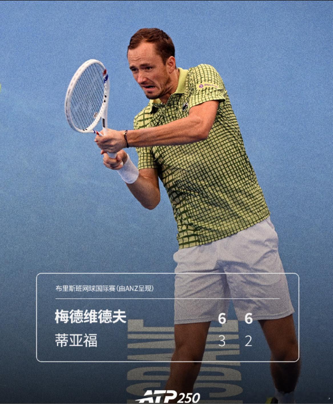 梅德维德夫挺进八强🔥ATP250 布里斯班网球国际赛第二轮，头号种子梅德维德夫