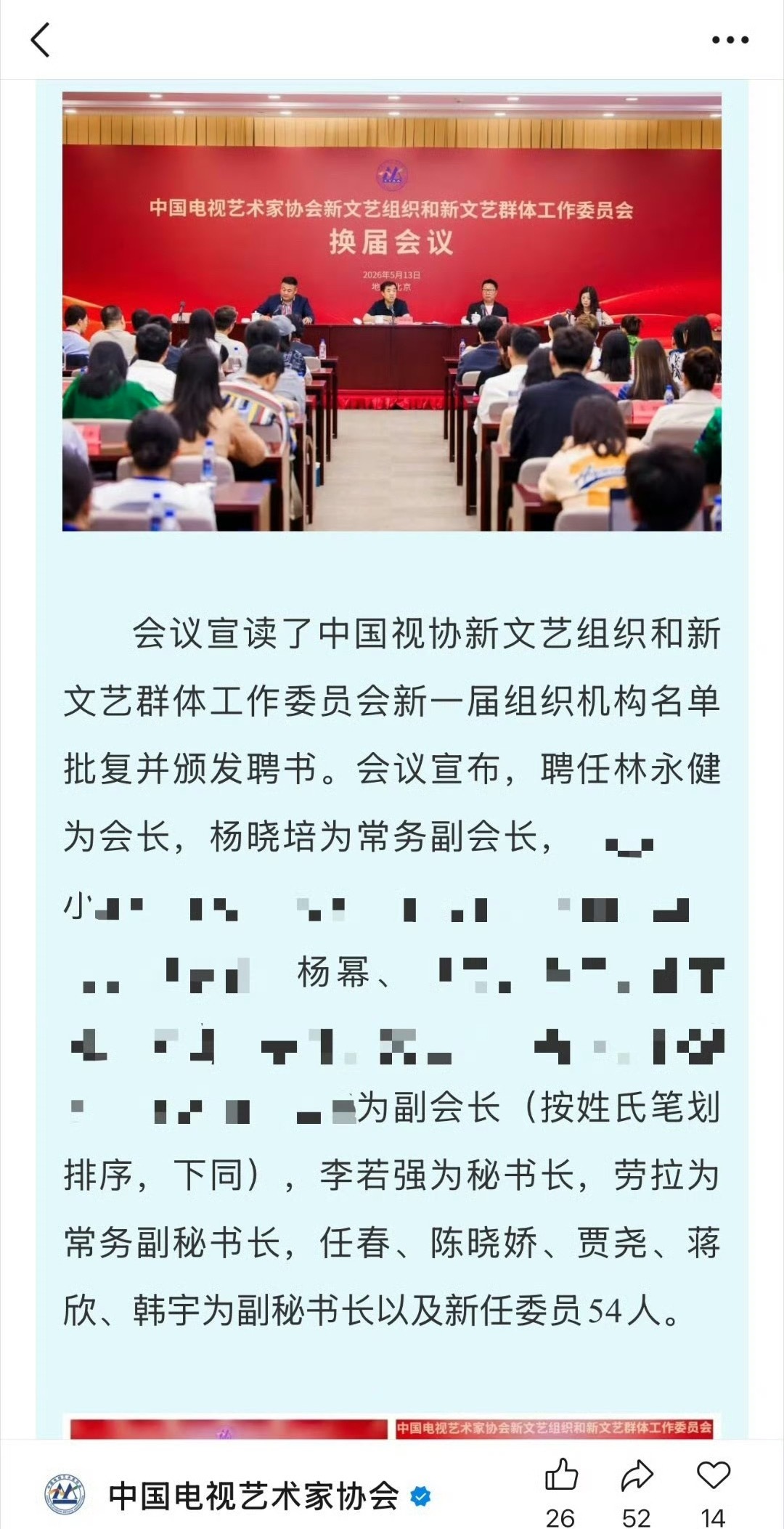 杨幂当选为中国视协新文艺组织和新文艺群体工作委员会副会长 