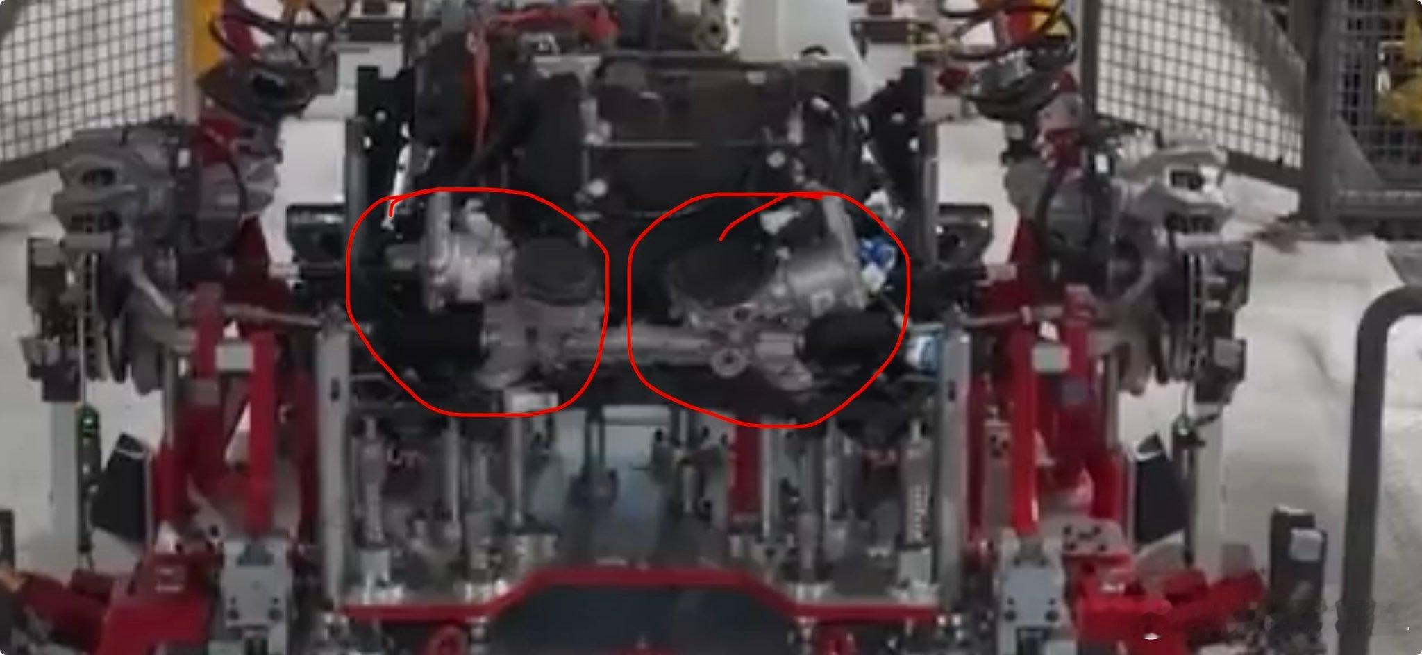 Cybercab预计也将采用48V线控转向系统，在产线图片中看到线控结构的零部件