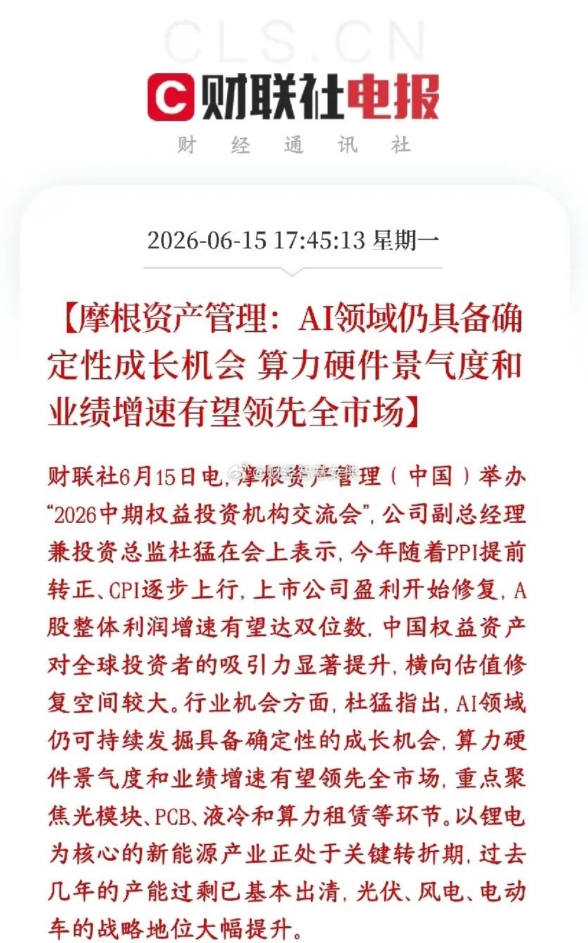 A股AI领域持续被大机构看好，认为其成长机会巨大外资大佬（摩根）认为A股今年业绩