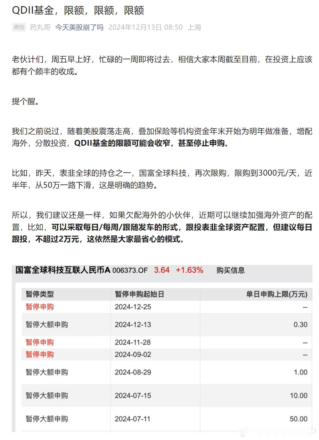 图1，近期在推文中，我们持续提到，QDII基金的限额是趋势，以表韭全球的持仓，国