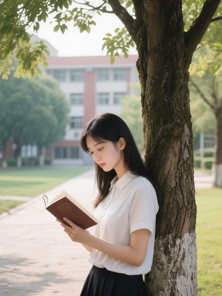 AI妙生图树荫下，翻开书，时光在此刻静止，于书页间探寻，那未知的诗意与智慧。