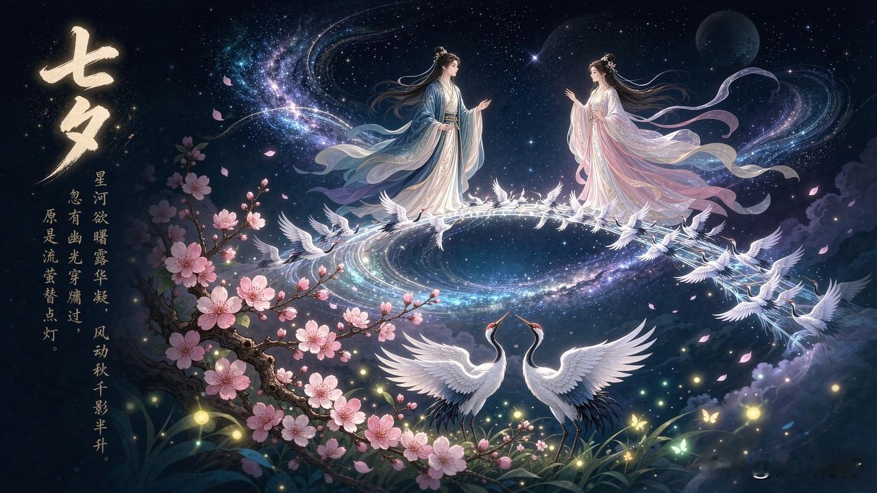 七绝·七夕  ［狐山诗行］

银汉西斜夜气清，金风玉露伴双星。
一年一次相逢处，