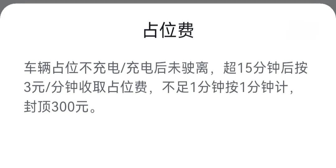 闪充占位费超15分钟开始收取，1分钟3元，封顶300元。

空闲时给 15 分钟
