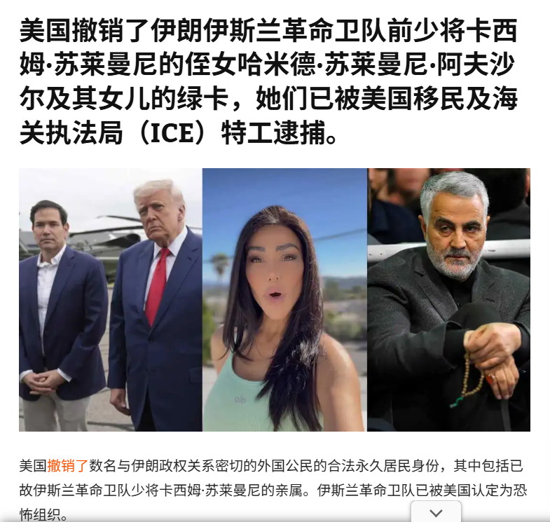 美国国务卿卢比奥：直到最近，Hamideh Soleimani Afshar 和