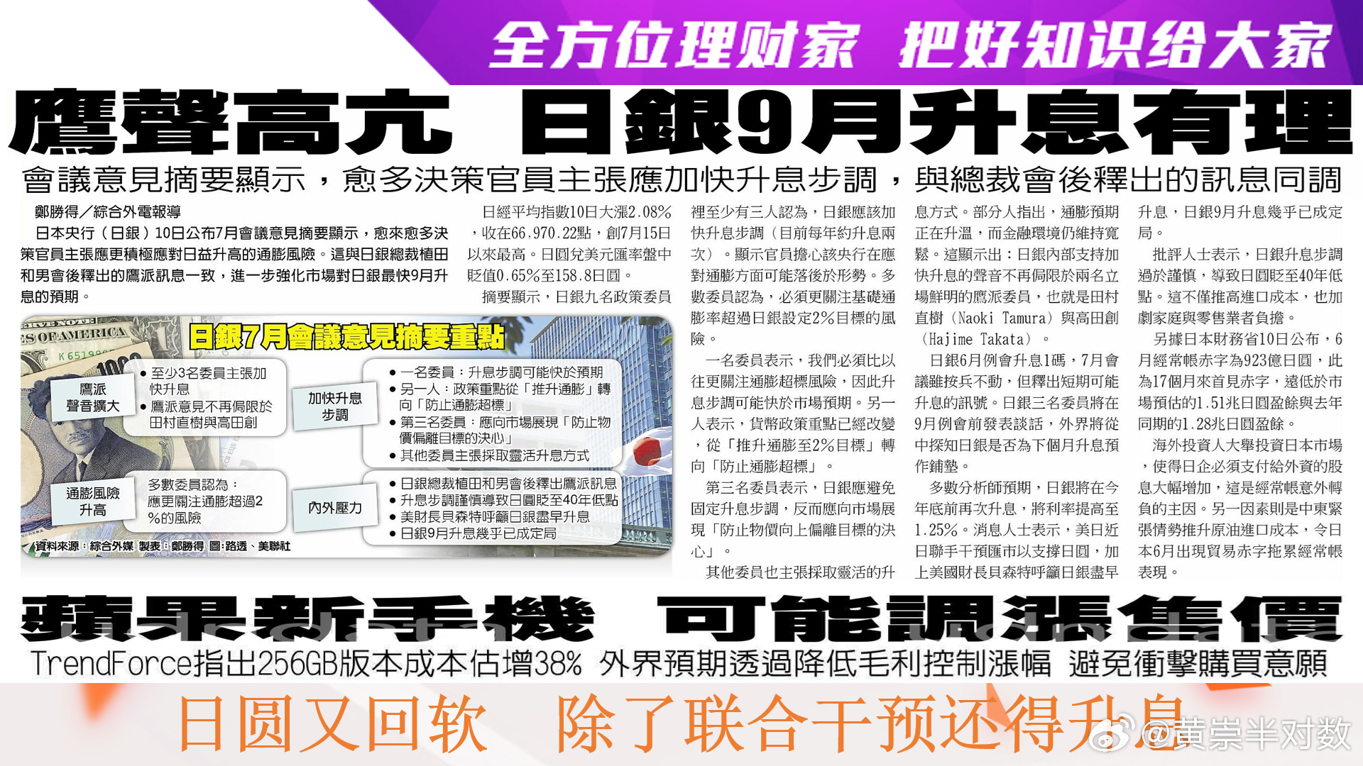 全方位理财家，把好知识给大家～〈每日一分钟，能知天下事〉（引用图文之解析度已尽量