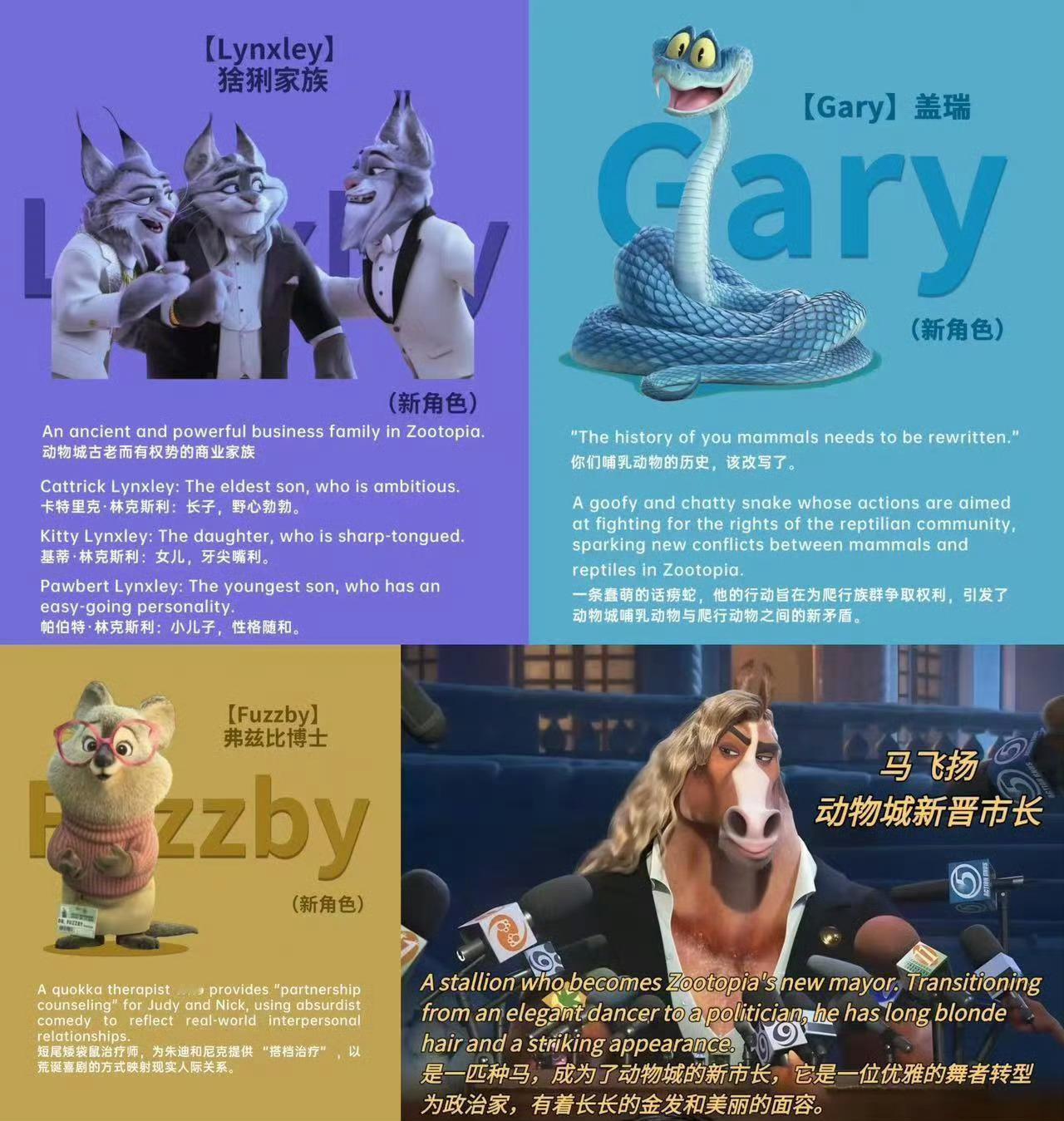 让我看看是谁还不知道《疯狂动物城2》来了新朋友！马市长、盖瑞、猞猁家族，还有五月