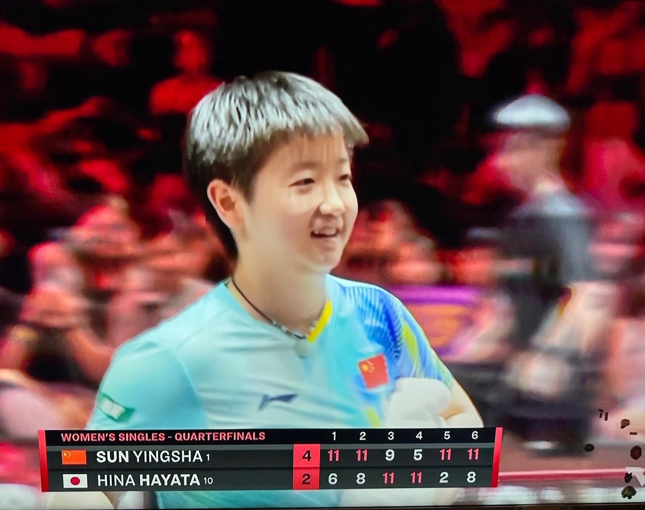 抗ri，还得是莎莎！
在今晚的比赛中，孙颖莎4-2早田希娜，顺利晋级四强。同时，