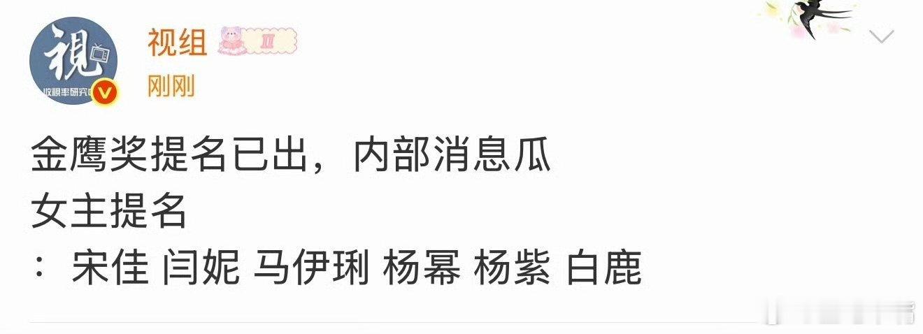 曝白鹿提名金鹰奖最佳女主