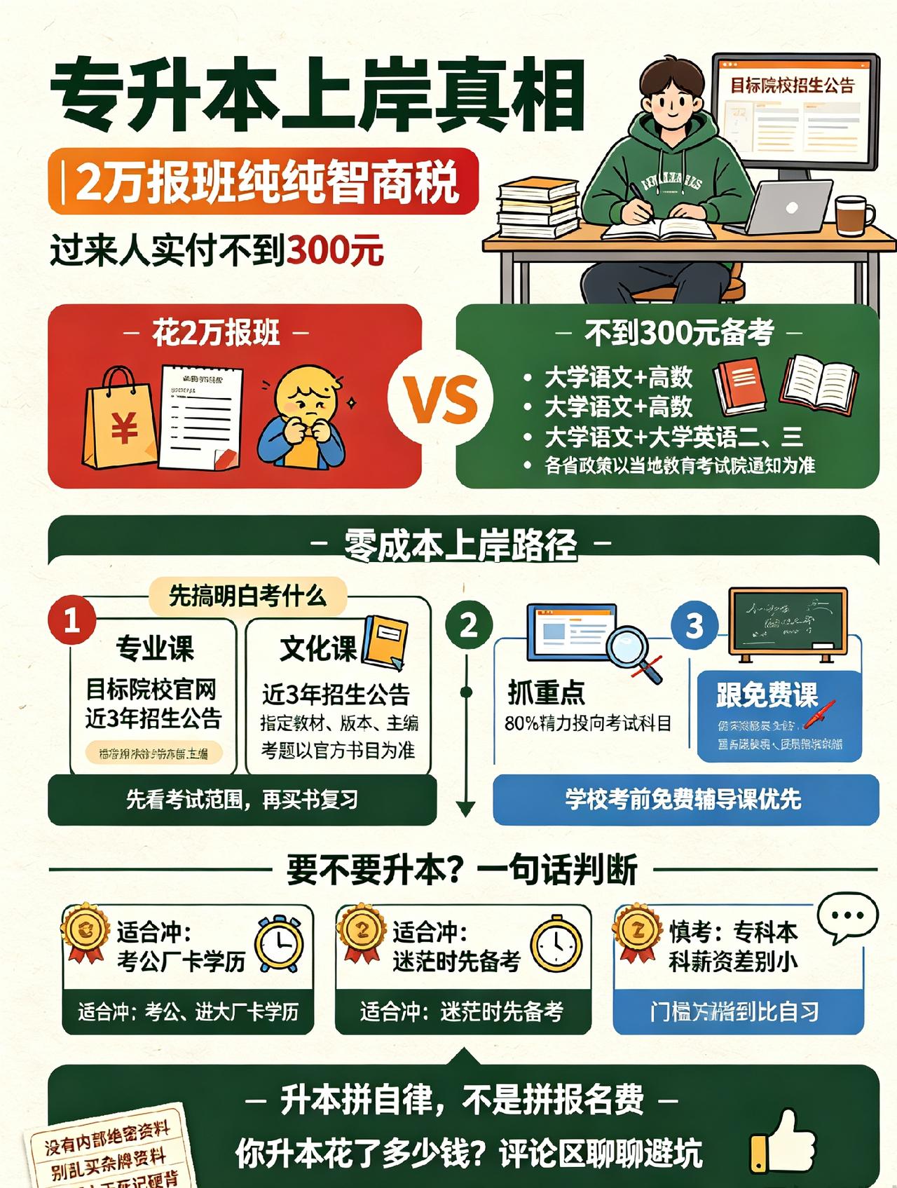 [庆祝]上岸过来人忠告：专升本不用砸大钱！
我总共只花300块成功上岸，同学花2