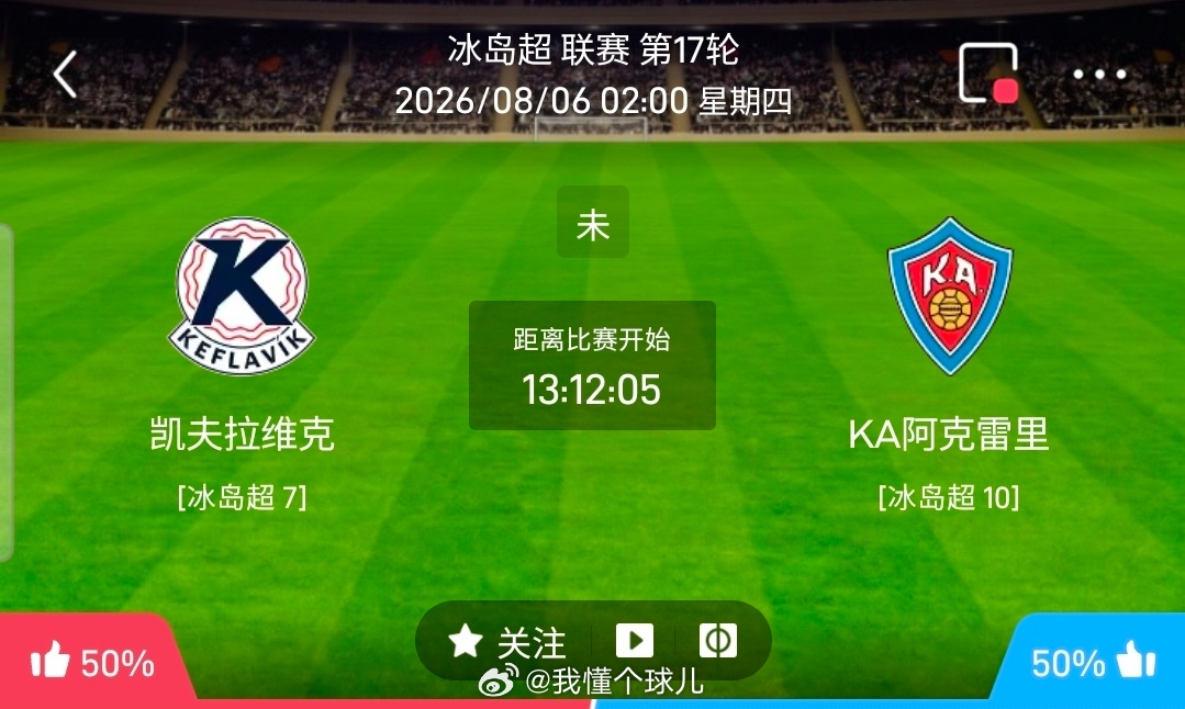 【北单】周三10冰岛超方向：凯夫拉维vsKA阿克雷冰岛超：凯夫拉维VSKA阿克雷