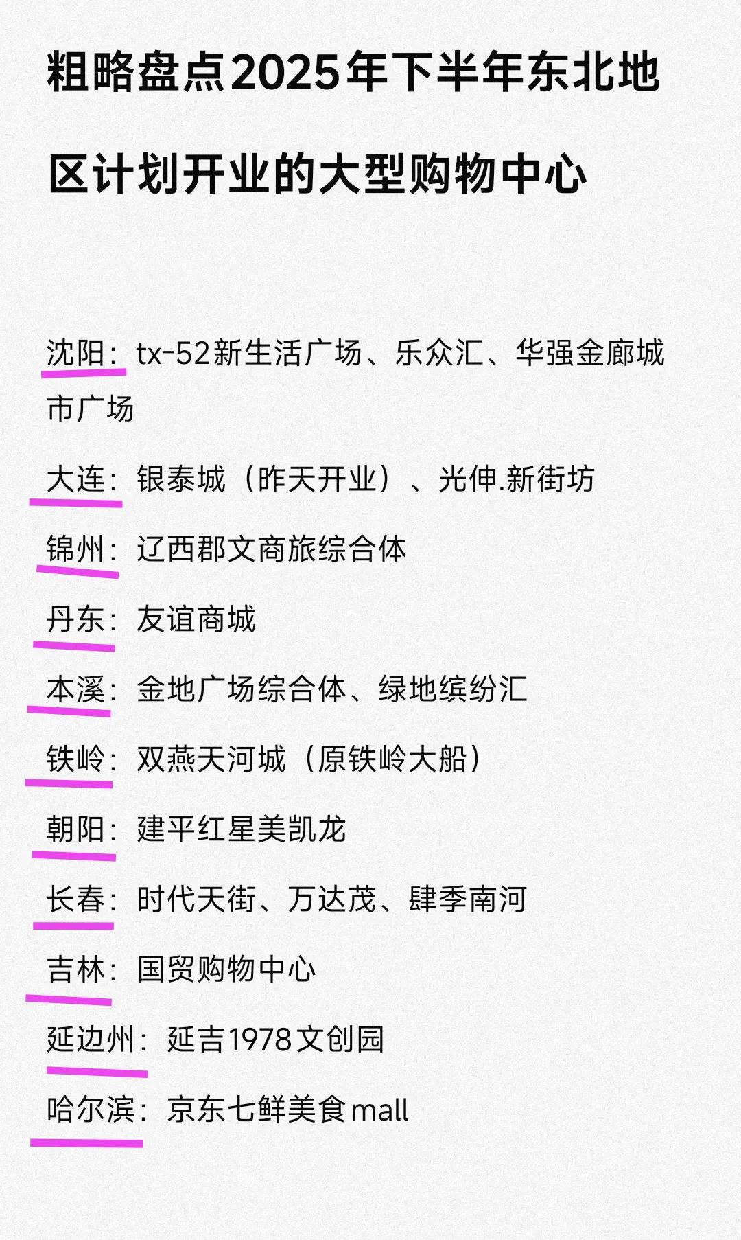 锦州、丹东、本溪、铁岭、朝阳等城市表现得很不错，在2025年下半年有很多大型购物