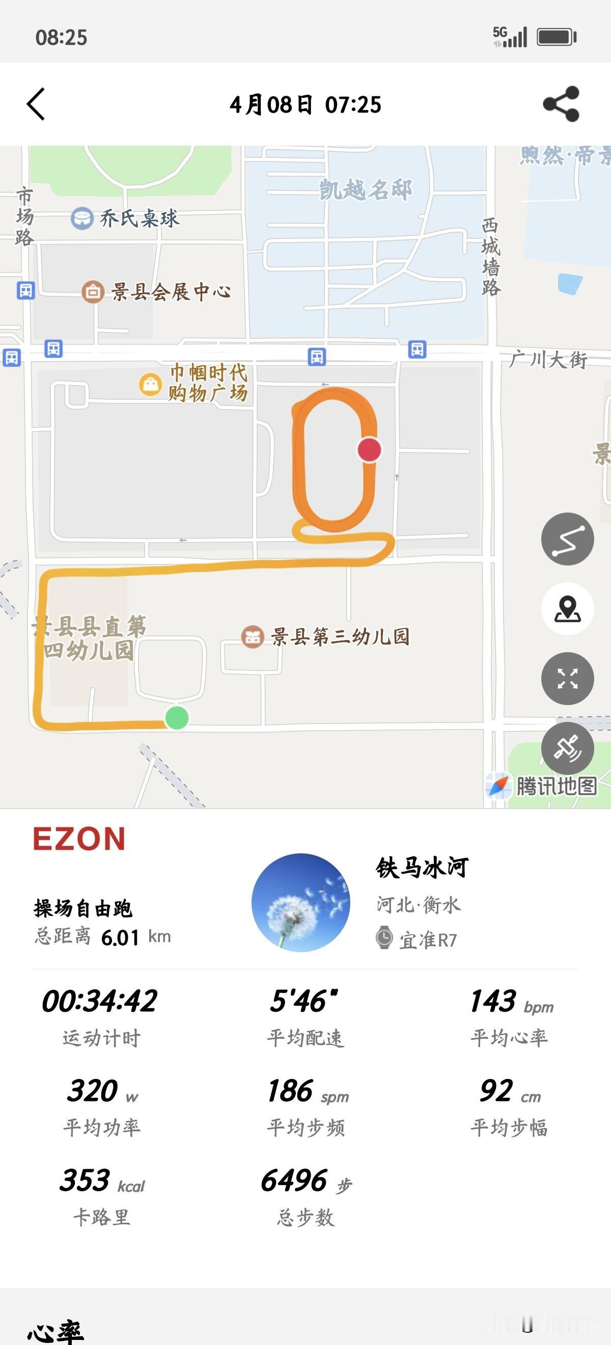 班前跑6公里，只想出出汗，清理一下口腔中的烟酒气。
工作压力有点大，我相信跑步可