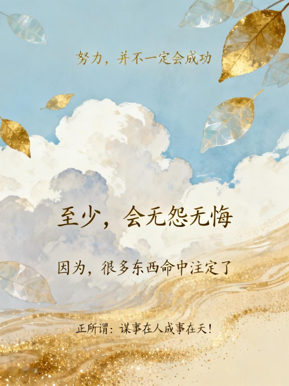 努力，并不一定会成功。
至少，会无怨无悔
因为，很多东西命中注定了。
正所谓：谋