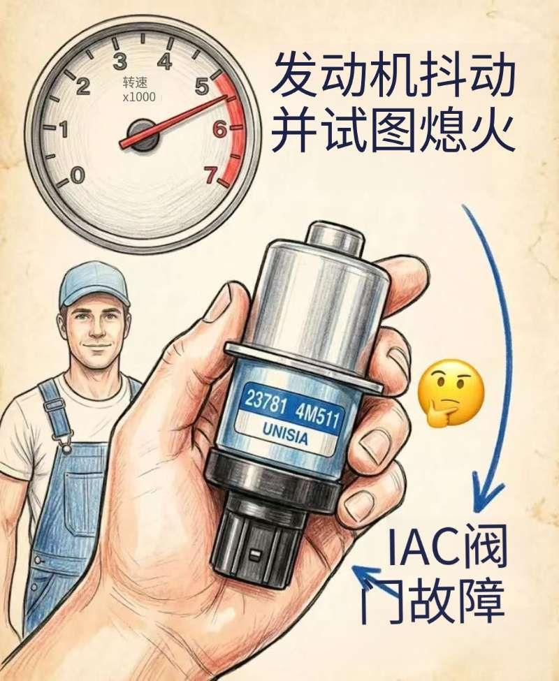 如果车子怠速时发动机剧烈抖动、快要熄火，最常见故障源头就是IAC怠速空气控制阀（