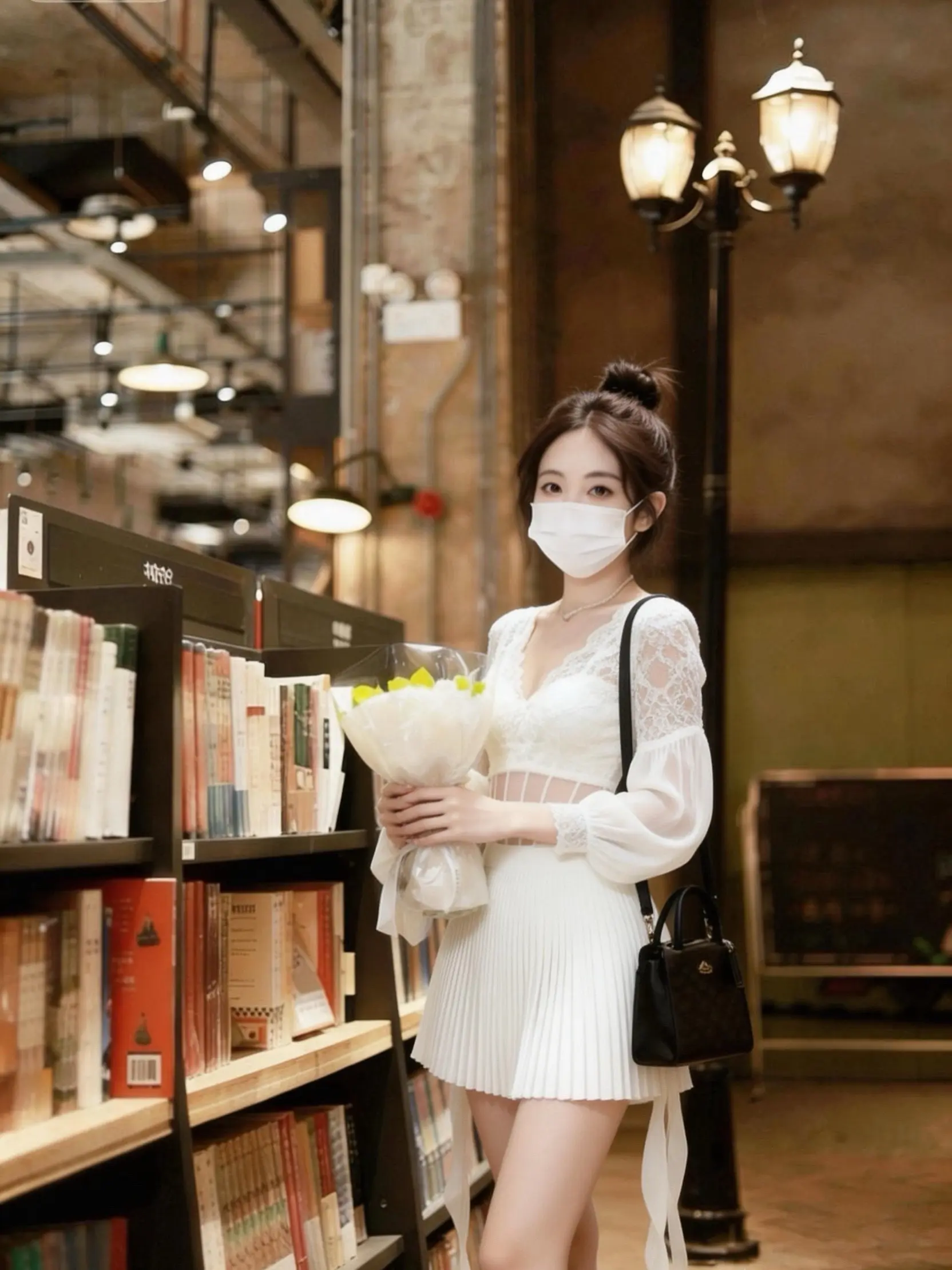 图书馆里的白月光，这套蕾丝裙太仙了。      捧一束花，穿一条白裙...