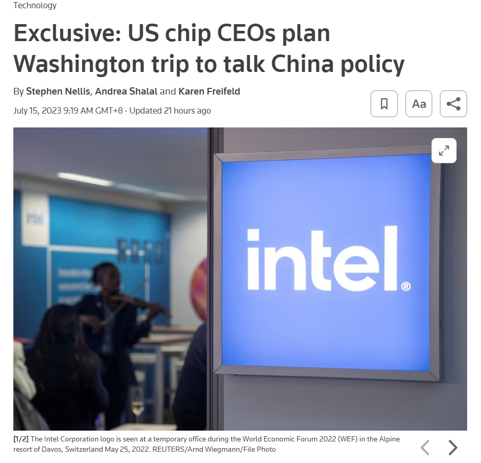 “芯片冷战”以来，英特尔、高通的CEO计划下礼拜再次去华盛顿，讨论对华芯片政策。