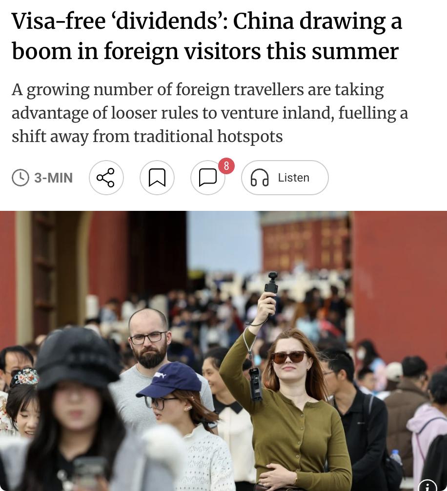 外媒：中国免签政策红利持续释放，今夏外国游客数量激增。

澳大利亚游客尼古拉斯·