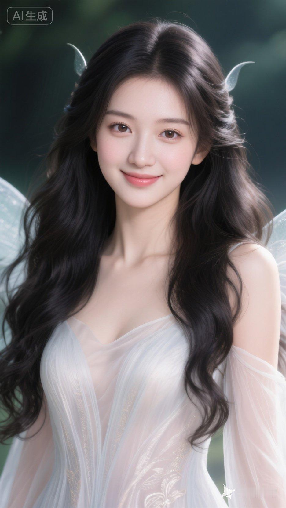梦幻精灵少女，微笑中散发着神秘与温柔。