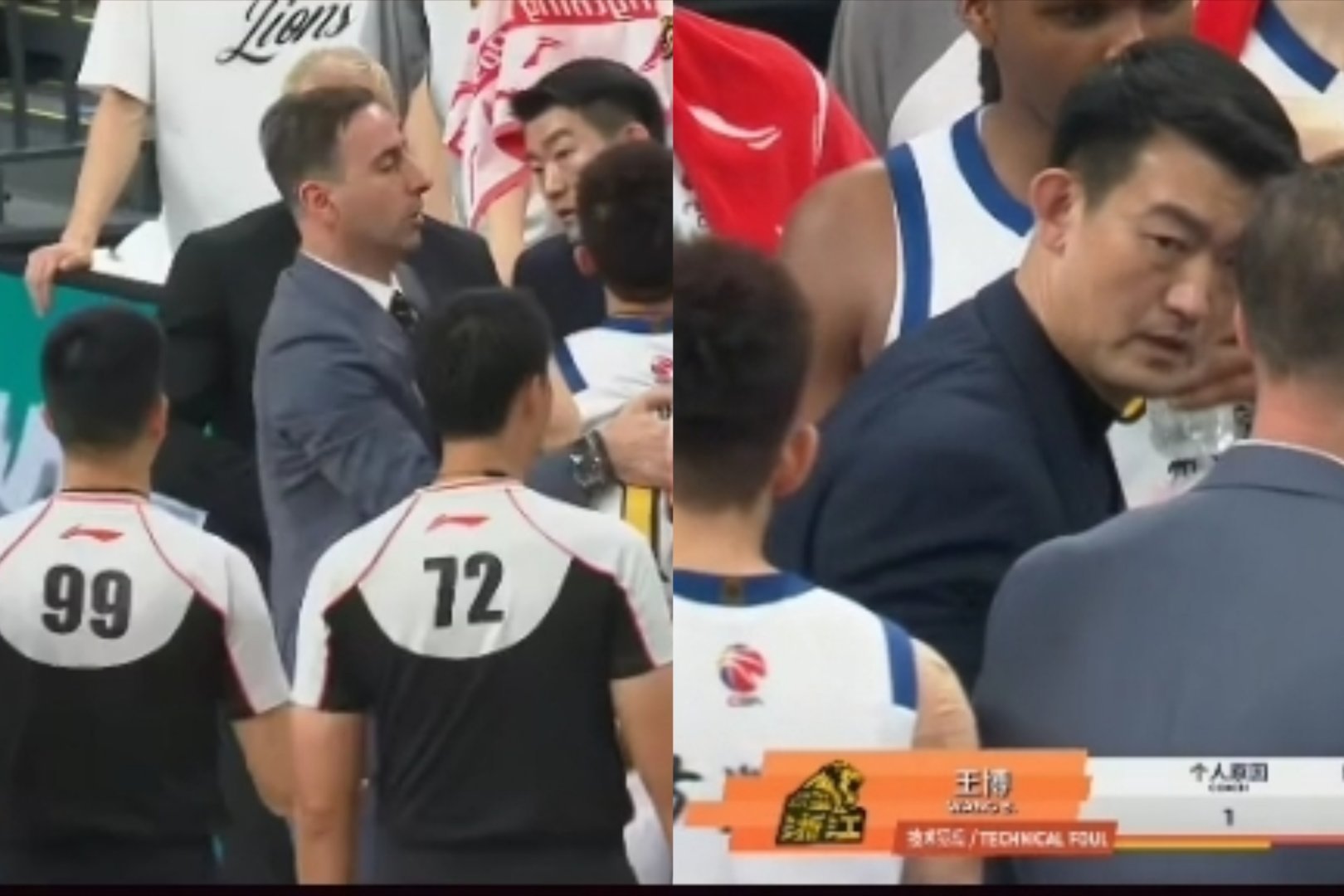 新赛季CBA99号裁判你火了，既黑心吹罚辽篮后，今天又吹罚广厦男篮王博，王博没人