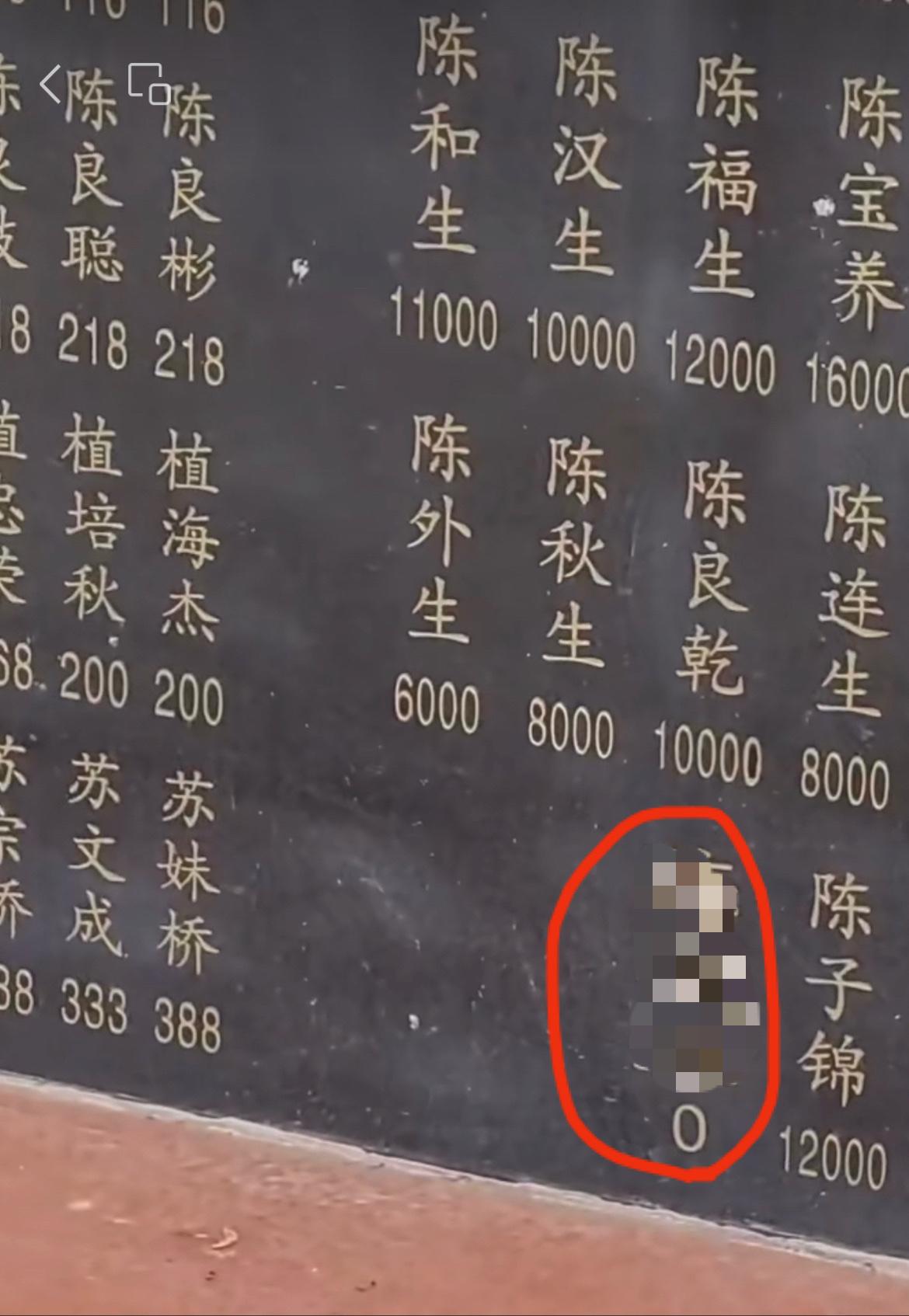 网友分享采完痔疮草回来路上，第一次见到0元还刻在捐款功德碑上面的，这是什么情况啊