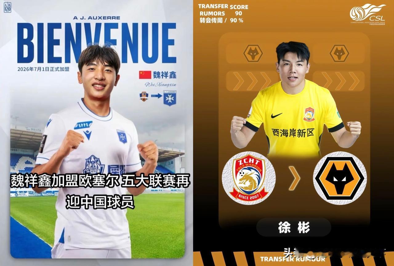 魏祥鑫，徐彬，下面一个是谁？这俩一个去法甲，一个去英超，都是中资，不过都是看起来