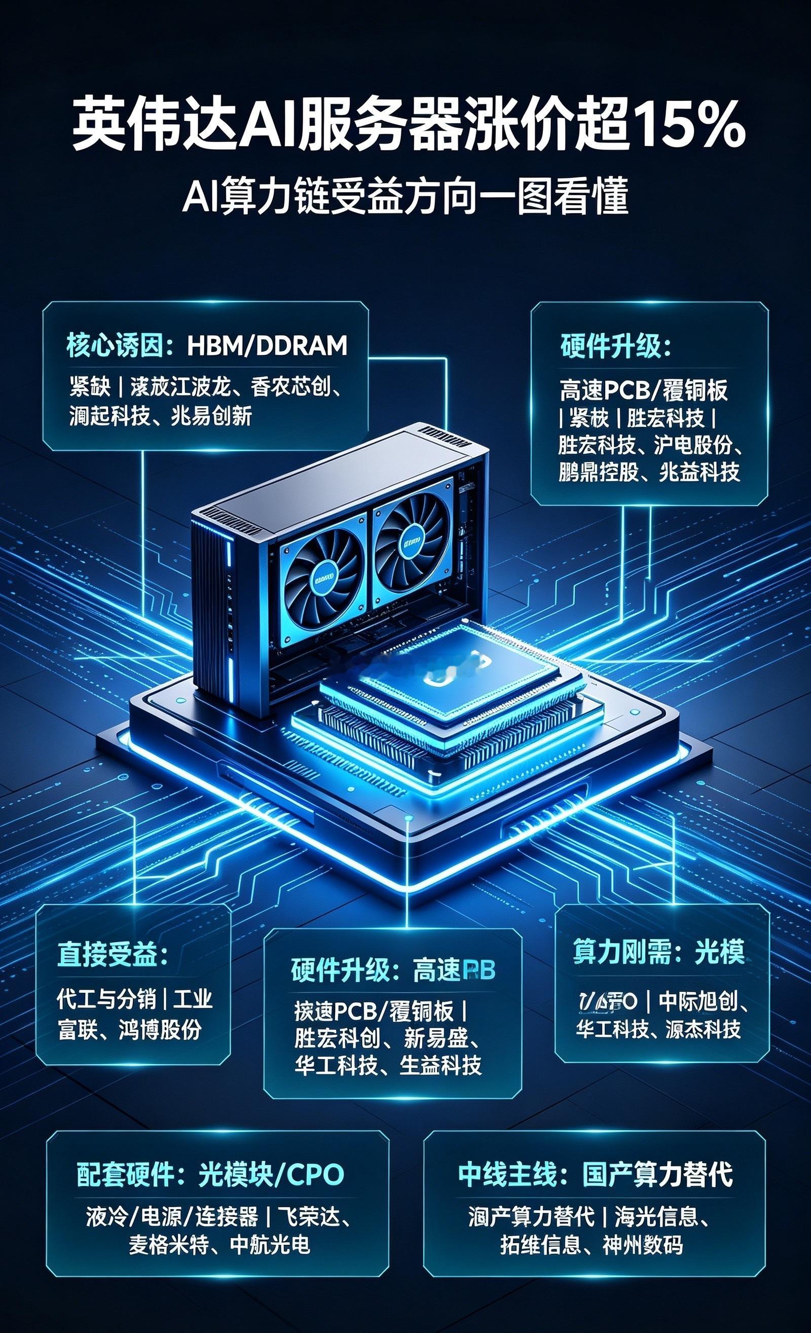 🔥炸裂！英伟达AI服务器暴涨超15%！A股全网受益产业链梳理！兄弟们！大消息落